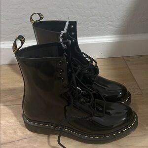 Black Patent Leather Lace-Up Boots